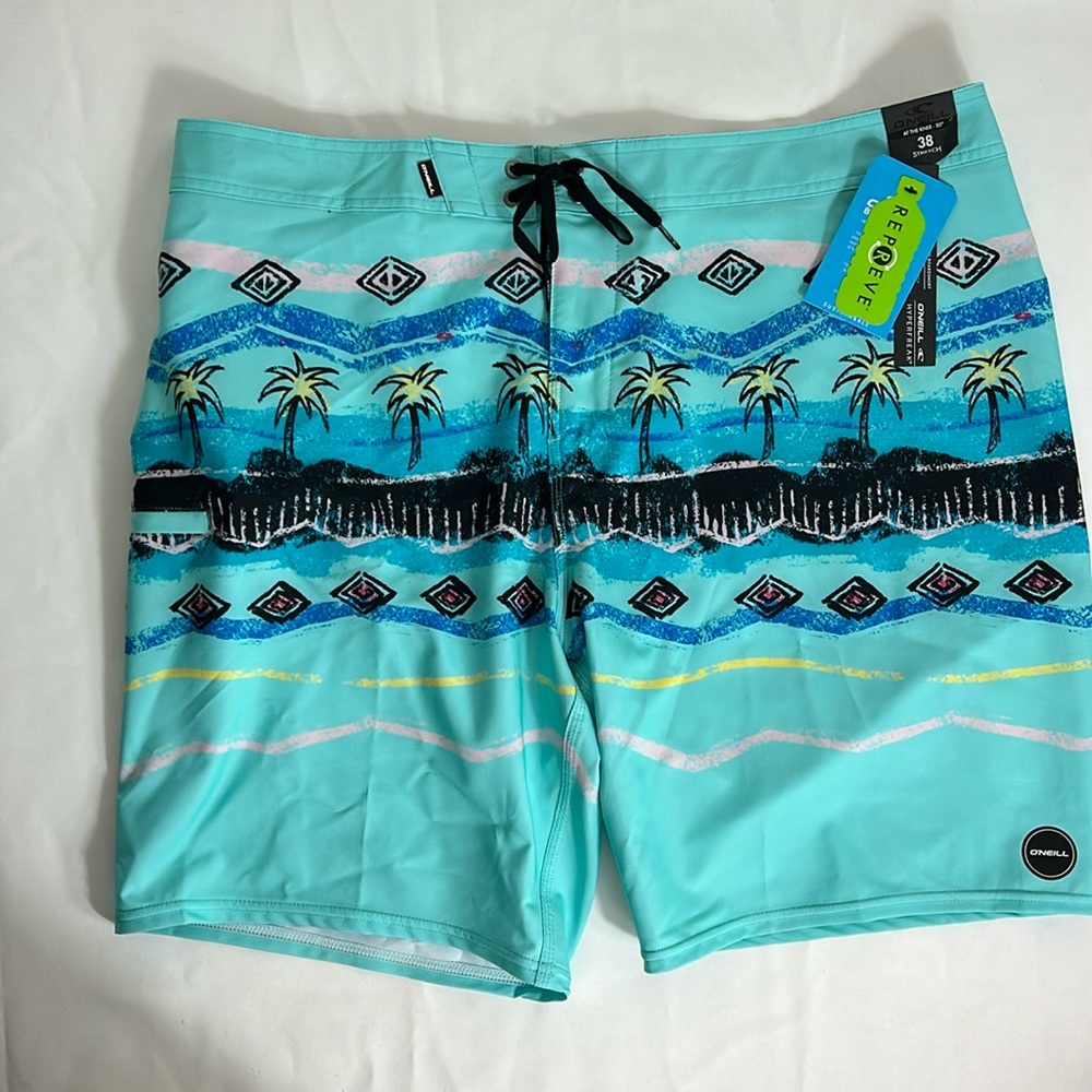 NWT O’Neill Men’s Size 38 Swim Shorts Tie Front Knee Length Dry Fit Shorts
